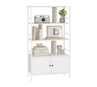 Relaxdays bookcase, HxWxD: 154.5 x 74 x 30 cm, 3 open shelves, unit with storage, modern design, white