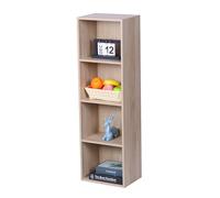 Relaxdays Bookcase with 4 Compartments, Cube Shelf, Freestanding, Oak, 106x32x24 cm