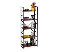 Relaxdays Bookcase with 5 levels, Industrial Look, HxWxD: 158.5 x 60 x 30 cm, MDF & Metal, Office File Rack, Brown/Black, Iron