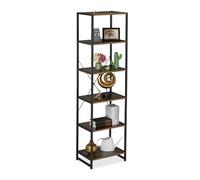 Relaxdays Bookcase with 6 Tiers, Industrial Look, HxWxD: 180 x 50 x 35 cm, MDF & Metal, Office File Rack, Black/Brown, Iron, Fibreboard