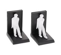 Relaxdays Bookends, Set of 2, Human Figure, HxWxD: 14.5 x 12 x 9.5 cm, Home Decoration, Holder for Shelves, Black/White, Polyresin