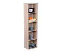 Relaxdays Cube Shelf, 5 Compartments, Freestanding Oak Bookcase, 132x32x24 cm for Living Room