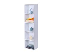 Relaxdays bookshelf, HxWxD: 132 x 32 x 24 cm, 5 compartments, cube unit, open freestanding shelf for living room, white