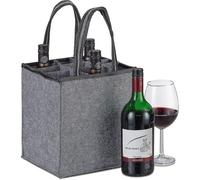 Relaxdays Bottle Bag, 6 Bottles, Bottle Carrier Compatible With Wine, Beer, Empties Collection Container, 24 X 18 X 16 Cm, Grey, 1 Piece