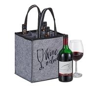 Relaxdays Bottle Carrier, 9 Glasses, Wine, Beer, Collect, Empty Drinks, HxWxD 45x24x24 cm, Felt Tote, Grey, 45 x 24 x 24 cm