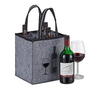 Relaxdays Bottle Carrier, 9 Glasses, Wine, Beer, Collect, Empty Drinks, HxWxD 45x24x24 cm, Felt Tote, Grey, 45 x 24 x 24 cm