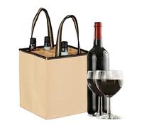 Relaxdays Bottle Carrier, 9 Glasses, Wine, Beer, Collect, Empty Drinks, Size 45 x 24 x 24 cm, Felt Tote, Beige