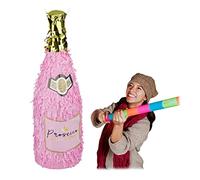 Relaxdays Bottle Pinata, Birthday, Party, Celebration, Dimensions: H x W x D: approx. 51 x 13.5 x 13.5 cm, Pink/Gold
