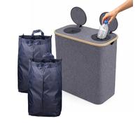 Relaxdays Bottle Recycling Bin, 140L, for glass & plastic, 2 removable inner bags, grey, 68.5 x 57 x 37 cm