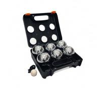 Relaxdays Boule Balls, 6 Steel Balls, Set with Target Ball, Measuring Tool & Case, Boule Game, Black/Silver
