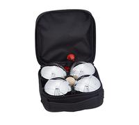 Relaxdays Boule Set, 4 Metal Balls, Includes Jackball & Measuring Tool, Canvas Bag, Bocce Game, Silver/Black, Steel, 7.5 x 15.5 x 15.5 cm