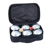 Relaxdays Boule Set, 6 Metal Boccia Balls, Jack Ball & Measuring Tool, Petanque Carry Case, Silver/Black