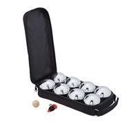 Relaxdays Boule Set, 8 Metal Balls, Includes Jackball & Measuring Tool, Canvas Bag, Bocce Game, Silver/Black, Steel, 32 x 16 x 7 cm