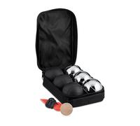 Relaxdays Boules Set, 6 Steel Balls, Target, Distance Measure & Carrying Bag, Lawn Bowling, Outdoor Game, Silver/Black, Nylon, 23 x 16 x 7 cm