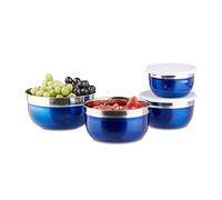 Relaxdays Bowl Set with Lids, Stainless Steel, Different Sizes, 4-Piece Set, HxWxD: 9 x 18.4 x 18.4 cm, Blue