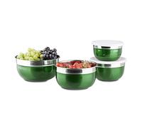 Relaxdays Bowl Set with Lids, Stainless Steel, Different Sizes, 4-Piece Set, HxWxD: 9 x 18.4 x 18.4 cm, Green