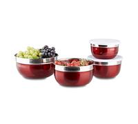 Relaxdays Bowl Set with Lids, Stainless Steel, Different Sizes, 4-Piece Set, HxWxD: 9 x 18.4 x 18.4 cm, Red