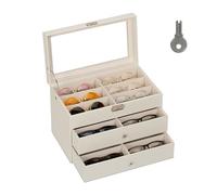 Relaxdays Box, 18, Leather Look, Velvet Cover, Window, H x W x D: 22.5 x 33.5 x 19 cm, Glasses case, Black