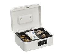 Relaxdays Box, 3-Digit Combination Coin, Iron Box, 8.5 x 20 x 17 cm, White | Coin Counter Tray Combination Lock Change & Notes, Steel, H x W x D: 8.5 x 20 x 17 cm