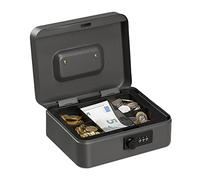 Relaxdays box, 3-digit number combination, coin insert, iron box, register, HBT 8.5 x 20 x 17 cm, grey