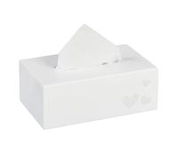 Relaxdays Box, Cosmetic Tissue Holder, Square Handkerchief Dispenser, HWD: 9x25x15 cm, With Heart Imprints, White, Fibreboard, 9 x 25 x 12 cm