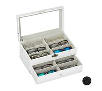 Relaxdays Box for 12 Glasses, Sunglasses Storage Case, Faux Leather Crate, PU, White, 1 Piece