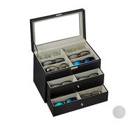 Relaxdays Box for 18 Glasses, Sunglasses Storage Case, HWD: 22.5x33.5x19cm, Faux Leather Crate, Black, 1 Piece