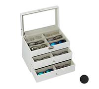 Relaxdays Box for 18 Glasses, Sunglasses Storage Case, HWD: 22.5x33.5x19cm, Faux Leather Crate, White