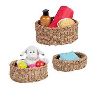 Relaxdays Box, Seagrass, Set of 3, 3, Bathroom & Nursery Storage, Oval Woven Baskets, Natural, Plant fibre, Various sizes