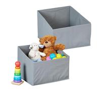 Relaxdays Box Set of 2, Foldable Shelf Storage, HWD: 30 x 37 x 34 cm, Trapezoidal, Non-Woven Fabric, Grey, Polyester