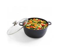 Relaxdays braising Pot with Glass lid, Non-Stick, for Induction hobs, H x D: 12.5 x 28 cm, cast Aluminium, Black