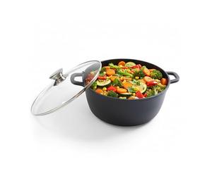Relaxdays braising Pot with Glass lid, Non-Stick, for Induction hobs, H x D: 12.5 x 28 cm, cast Aluminium, Black