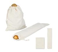 Relaxdays Bread Bag, 4-Piece Set, 2 Sizes, Linen, Roll & Baguette Storage, Bakery Pouch, Alternative to Plastic, Beige