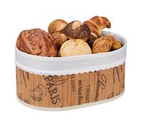 Relaxdays Bread Basket, Paris Design, Bamboo, Removable Fabric Insert, H x W x D: 16 x 34 x 23.5 cm, Natural