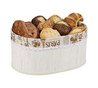 Relaxdays Bread Basket, Paris Design, Bamboo, Removable Fabric Insert, H x W x D: 16 x 34 x 24 cm, White