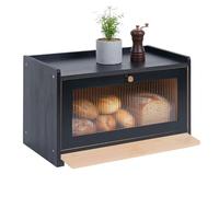 Relaxdays Bread Bin, Bamboo, Chopping Board, Shelf, Air Vents, Viewing Window, HxWxD: 26 x 40 x 25 cm, Black