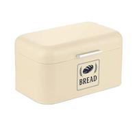 Relaxdays bread bin, bread box with lid and handle, HWD: 16.5 x 30 x 19 cm, bread storage, retro style, metal, beige