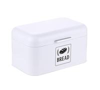 Relaxdays bread bin, bread box with lid & handle, HWD: 16.5x30x19 cm, bread storage, retro style, metal, white