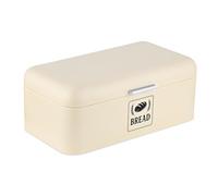 Relaxdays bread bin, bread box with lid & handle, HWD: 17x42x24 cm, bread storage, retro style, metal, beige
