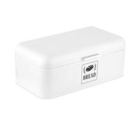 Relaxdays bread bin, bread box with lid & handle, HWD: 17x42x24 cm, bread storage, retro style, metal, white