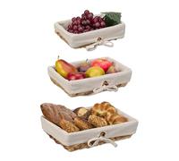 Relaxdays Bread, Set of 3, Different, Fabric Insert, Scandinavian Breakfast Basket, Natural/Cream, Plant fibre, Various sizes