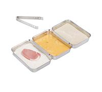 Relaxdays Breading Trays Stainless Steel, Fish Batter Station, Pans with Tongs, Stackable, Dishwasher-Safe, Silver