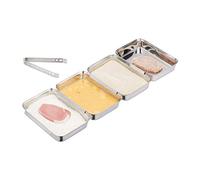 Relaxdays Breading Trays Stainless Steel, Fish Batter Station, Pans with Tongs, Stackable, Dishwasher-Safe, Silver