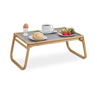 Relaxdays Breakfast Tray Bamboo, Foldable Legs, Raised Rim, Serving Snacks & Drinks, HWD: 23 x 60 x 33 cm, Natural/Grey