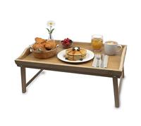 Relaxdays breakfast tray, bamboo, HxWxD: 20 x 50 x 30 cm, serving tray with legs, handles, natural