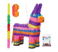 Relaxdays Bright Donkey Piñata Set with Confetti