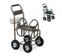 Relaxdays Brown 4 Wheel Hose Trolley