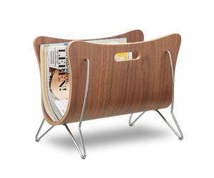 Relaxdays Brown curved wooden newspaper rack