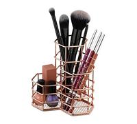 Relaxdays Brush Holder, 3 Compartments, Hexagon, H x W x D; 12.5 x 12 x 12.5 cm, Wire, Pen Holder, Organiser, Rosegold