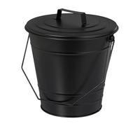 Relaxdays Bucket with lid, Handle, 7 litres, Iron, Container for Coal & ash, Fireplace, Stove, Black, 29.5 x 30 x 28 cm